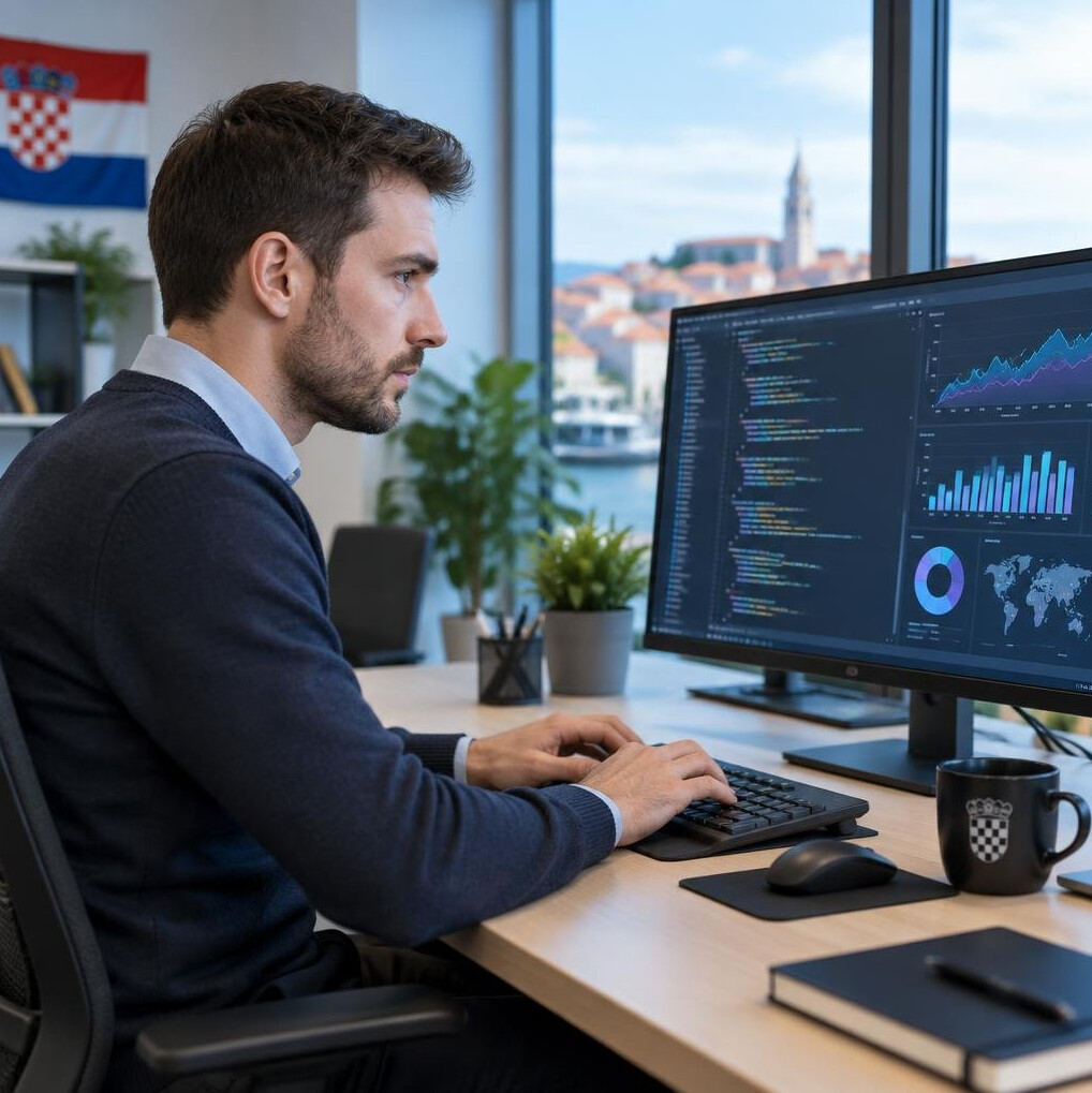 Software developer working on insurance technology systems