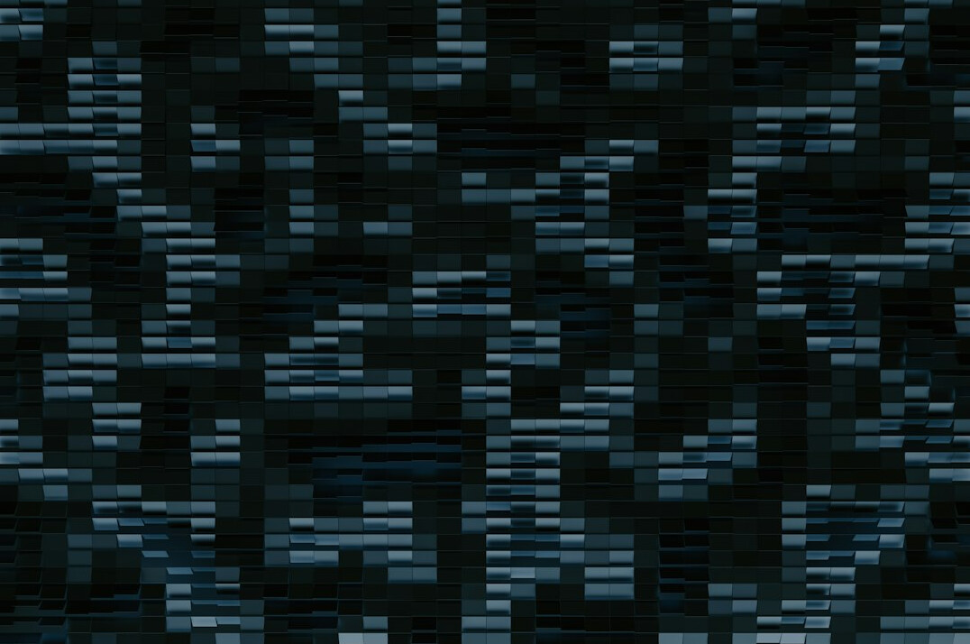 Abstract digital data security visualization in dark blue tones