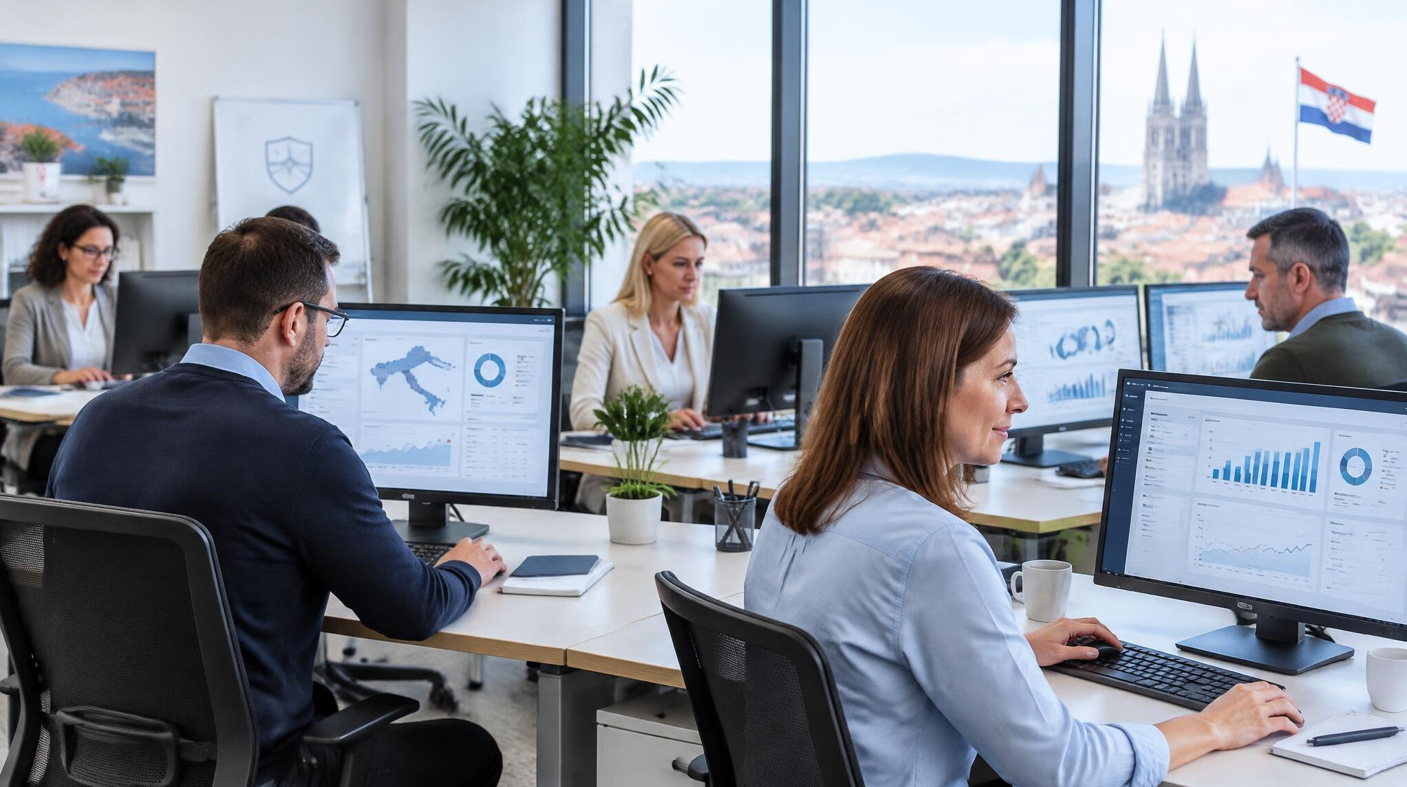 Insurance professionals working with digital risk assessment software